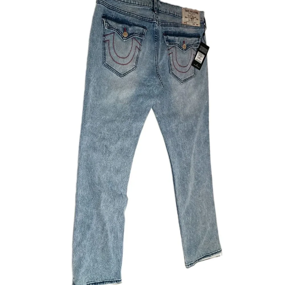 TRUE  RELIGION Light Wash Denim Cotton Relaxed Straight Flap Jeans (XP0053) NEW